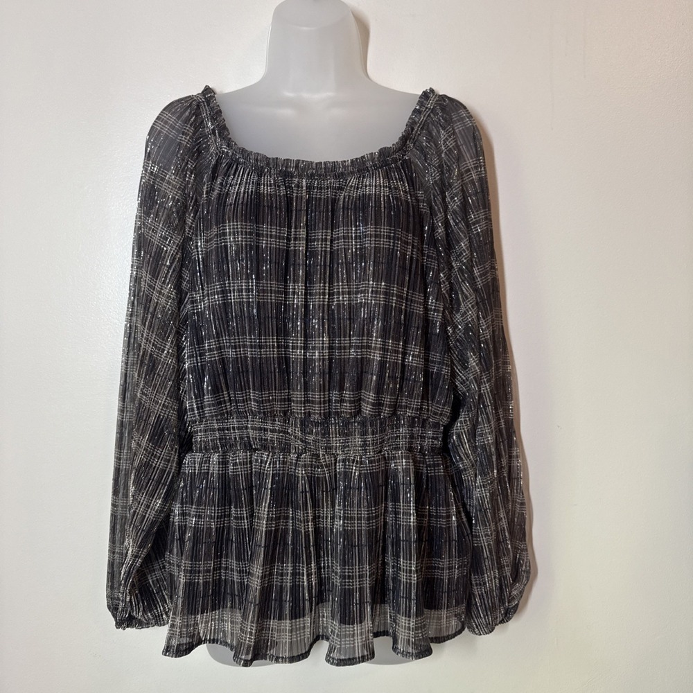 Knox Rose Top Womens Size XL Smocked‎ Sheer Romantic Flowy Peplum Mature Whimsy